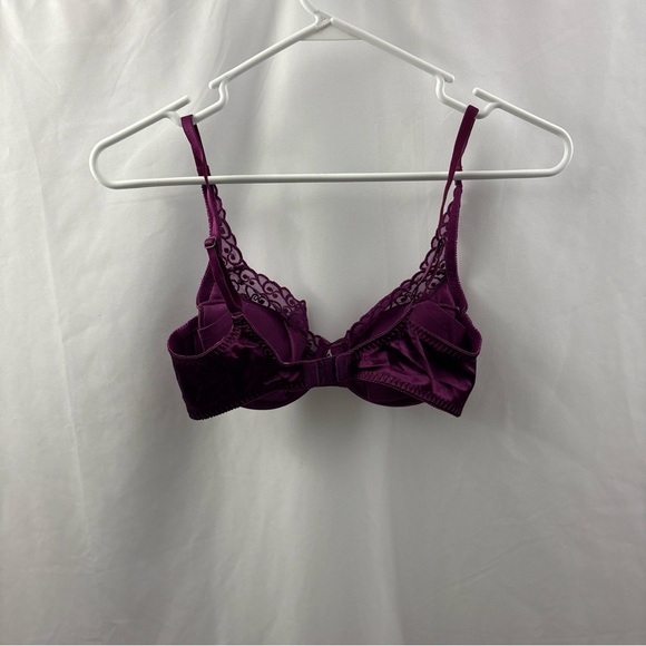 Victoria's Secret Bra 34C Maroon Padded Underwire  Lace Trim Removable Pads - Picture 7 of 11